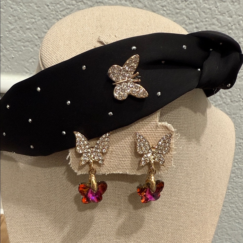 Black Butterfly Headband and Earring Set - Picture 2 of 4